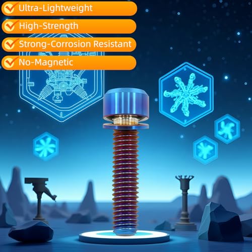 TIRYTU burnt blue titanium M6x25mm hex bolts with washers, 6-piece set