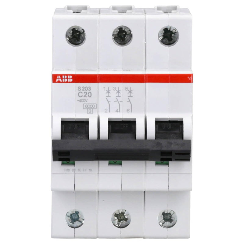 [Australia - AusPower] - ABB S203-C20 Circuit Breaker - S200-3P - 20 A - C 2CDS253001R0204 Single pack 