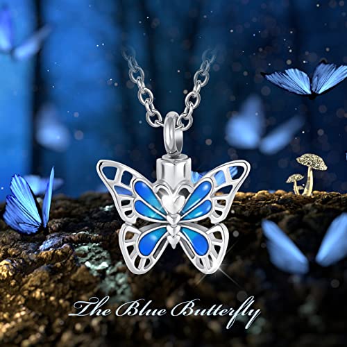 YSAHan Flying Butterfly Cremation Jewelry for Ashes Insect Urn Necklace Stainless Steel Pendant Keepsake for Women with Filling Kits