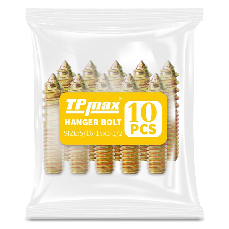 [Australia - AusPower] - 10 Pack 5/16-18 x 1-1/2 Inch Hanger Bolts Double Headed Bolts Self-Tapping Screw Hanger Bolts for Furniture (5/16-18" x 1-1/2") 5/16-18" x 1-1/2" 