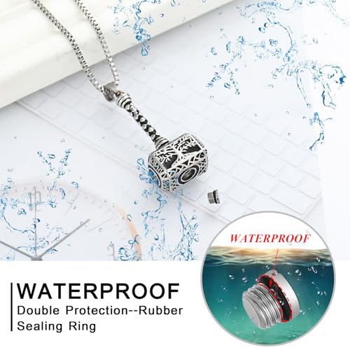 XSMZB Viking Thor Hammer Cremation Jewelry for Ashes Tree of Life Hammer Keepsake Ashes Necklace for Human Pet Funeral Memorial Pendant Silver