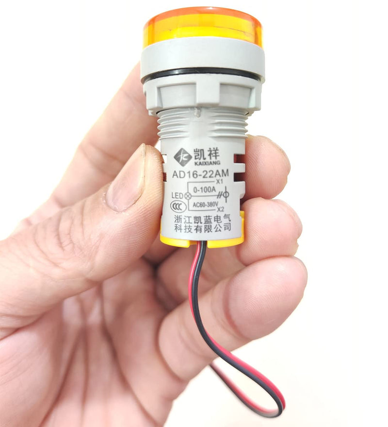 [Australia - AusPower] - 3pcs Digital Display AC Current Indicator, 22mm Round Head LED Current Tester 0~100A Ammeter Monitor (Yellow) Yellow 