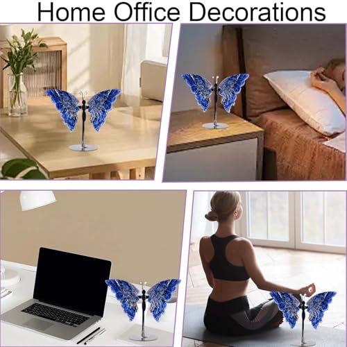 Apengshi Crystal Butterfly Ornament, Amethyst Agate Wings, Home Office Tabletop Decor (Sodalite) Sodalite