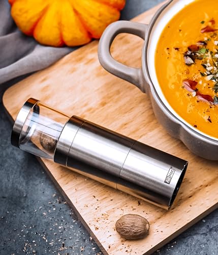 AdHoc Muskatino Nutmeg Grinder Spice Mill Razor Sharp PreciseCutDuo Blades Clear/Silver