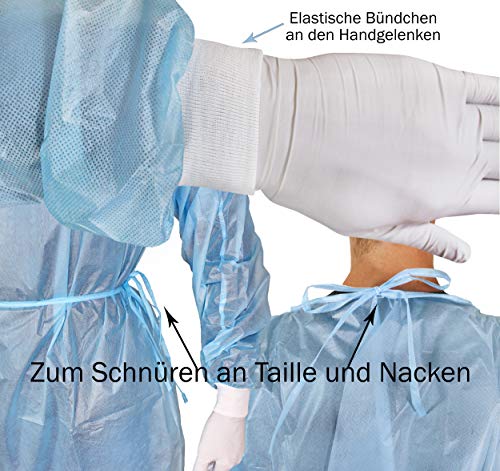Medi-Inn PP Protective Gown with Jersey Cuffs, Non-Sterile Protective Gown with PE Full Coating, 139 x 139 cm, Blue (Pack of 10) 10 pieces