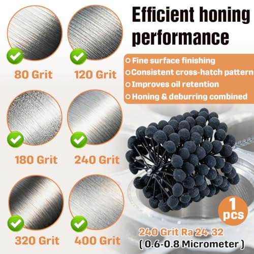 Hyparade 3-inch cylinder ball hone brush, 240-grit silicon carbide abrasive flex hone tool
