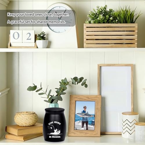 Gredstar 4PCS Small Urns for Ashes, Black Fishing Memorial Set