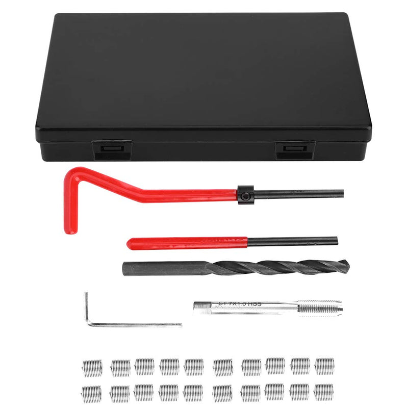 [Australia - AusPower] - M7 X 1.0 Helicoil Thread Repair Kit Stainless Steel 25Pcs Thread Repair Kit Stainless Steel Twisted Drill Wrench Threaded Insert Tap Insertion Tool M7X1 