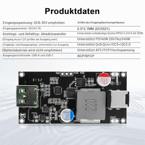 140W PD3.1 Fast Charging Module with PPS Support, Universal Fast Charging Module, Supports PD/QC5/SCP/VOOC, with Surveillance Protection and Ventilation