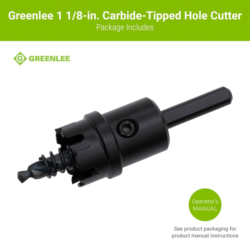 Greenlee 625-1-1/8 Durable One-Piece Carbide-Tipped Hole Cutter for 3/4" Conduit, 7/8" Stainless Steel Metal Cutting Hole Saw with Tungsten Carbide Teeth 1-1/8-Inch