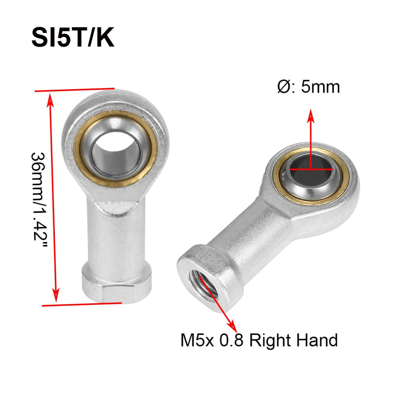 [Australia - AusPower] - SI5T/K Rod End Bearing, 4pcs 5mm Bore Self Lubricating M5x0.8mm Metric Female Thread Right Hand Heim Joint with Jam Nuts SI 