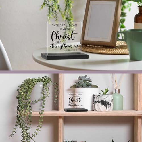 I Can Do All Things Through Christ Clear Desk Decorative Sign, Inspirational Home Office Decor Plaque, Christian Bible Verse Acrylic Signs Gift for Mom Family Women Friends TZJ52 I Can Do All Things Through Christ