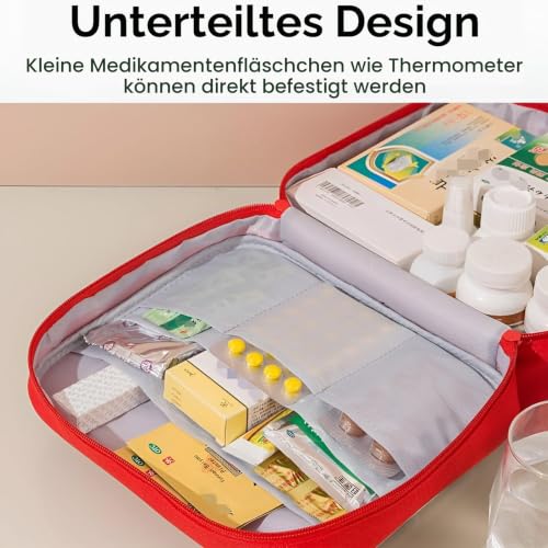 Pack of 4 Portable Medicine Bag, Large Capacity Medical Emergency Bag, Travel Pharmacy Bag, Waterproof, Medication Bag for Home Office Travel (Red)