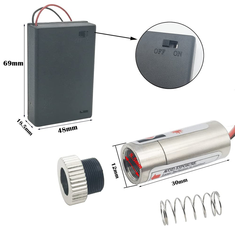 [Australia - AusPower] - CTRICALVER Pack of 2 Round Laser 650 nm Focusable Laser Module Round Laser Focus Adjustable Laser Round Red 3-5 V with Plastic Lens + 2 x AA Battery Holder 