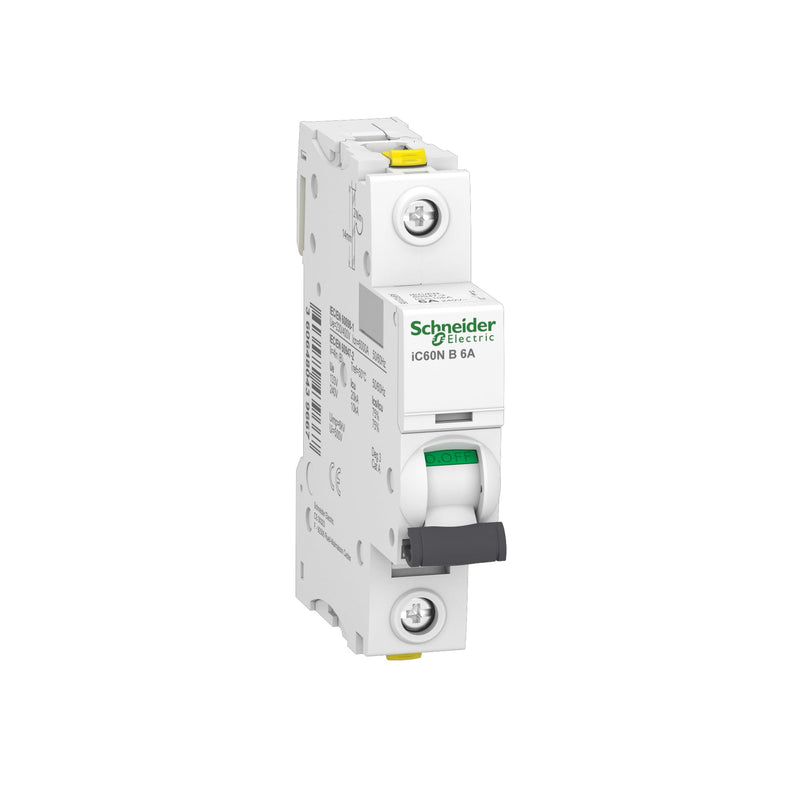 Schneider Electric Acti9 iC60N A9F03106 Circuit Breaker | 1-pin, 6A, B-characteristic, 6kA White 6 Amps