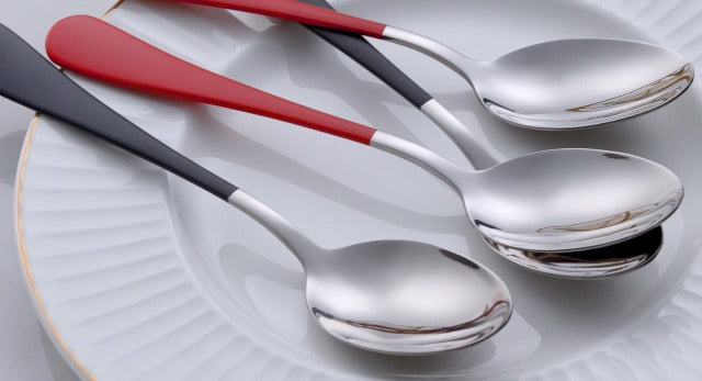 Red Dinne spoons Set 24 Piece,Red Handle Silverware 18/0 Stainless Steel Flatware Bulk 7.3-inch Dessert Spoons Sets Table of 24,Mirror Finished Dishwasher Safe Red-7.3 inch