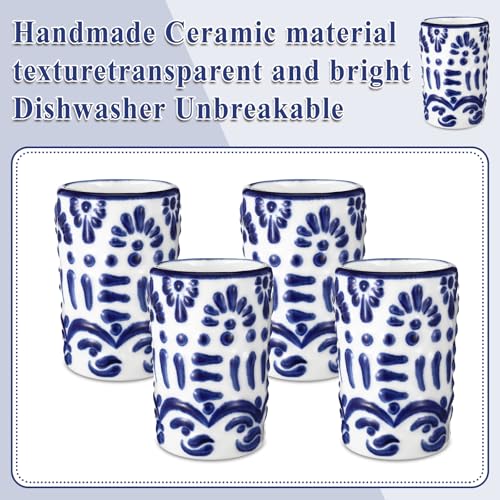 Roshtia 6 Pcs Mexican Tequila Shot Glasses 2 oz Talavera Cups, Blue