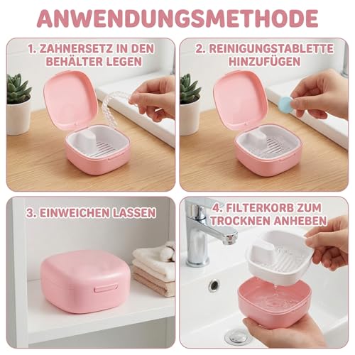 Pack of 2 Denture Box, Denture Box, Braces Box, Denture Box for Travel and Everyday Life, Elegant Colors Pink and Black, Compact Dimensions 3.8 x 7.8 x 7.8 cm