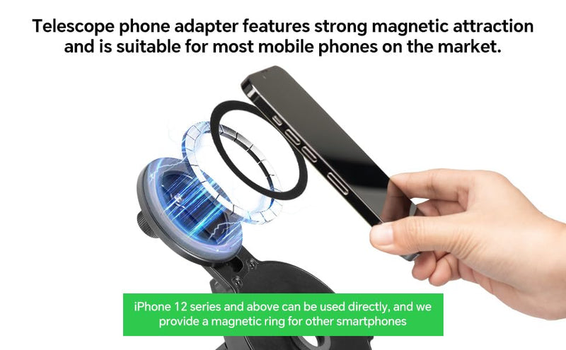 FANAUE Telescope Phone Adapter, Spotting Scope Smartphone Phone Mount for Binoculars Monocular Microscope, Magnetic Cell Phone Digiscoping Holder for Camera Photography