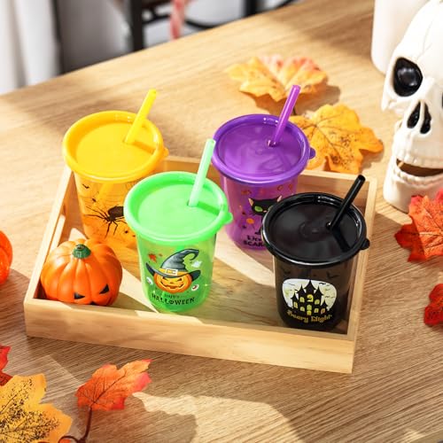 Nuanchu 24 Pcs Halloween Cups for Kids Plastic Tumbler with Lids and Straws 10 Oz Reusable Toddler Cups for Happy Halloween Party Gift Supplies (Vivid) Vivid