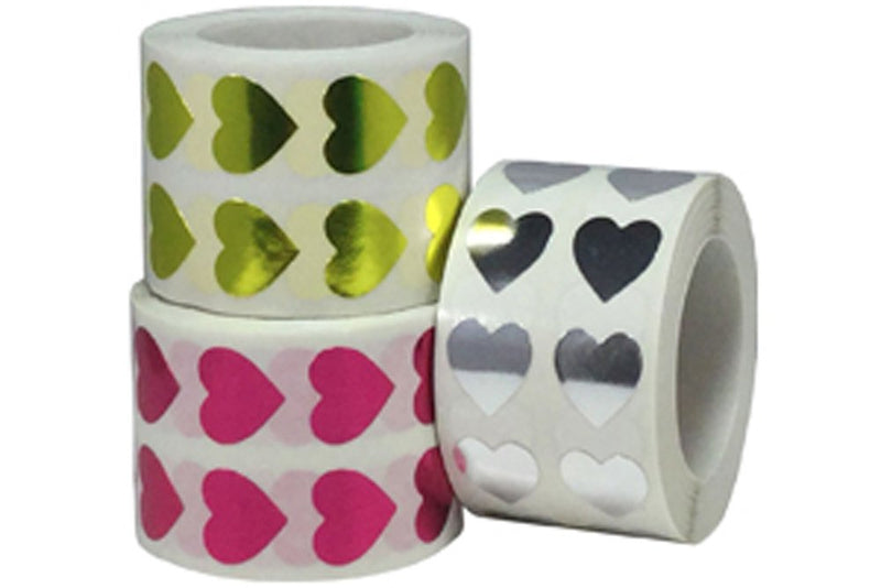 Metallic Heart Stickers Bulk Pack Valentine's Day Crafting Scrapbooking 1/2 Inch 3,000 Total Stickers