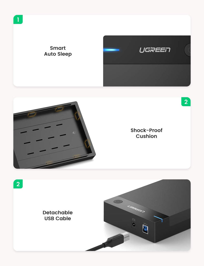 [Australia - AusPower] - UGREEN External Hard Drive Enclosure for 3.5 2.5 Inch SATA SSD HDD USB 3.0 to SATA III Hard Drive Case with UASP 12V Power Adapter Compatible with WD Seagate Toshiba Samsung Hitachi PS5 Xbox 