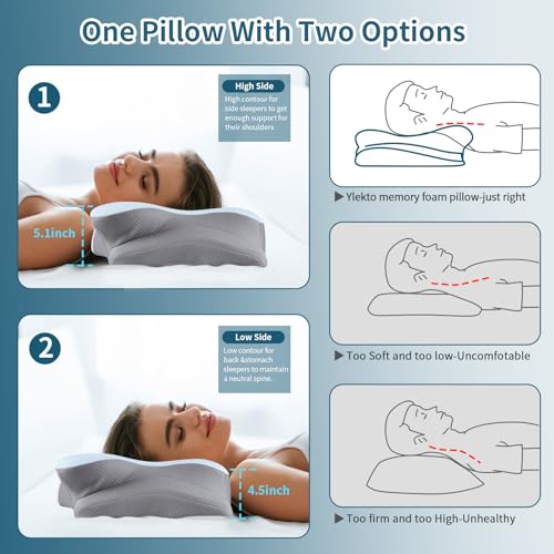 Cervical Neck Pillow for Pain Relief, Contour Memory Foam Pillows for Sleeping in Bed, Ergonomic Orthopedic Cooling Pillow for Sleeping, Bed Pillows Neck Support for Side Back Stomach Sleepers,(Grey)