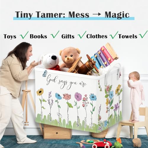 Runtoo Christian Bible Verse Floral Nursery Decor Baby Basket Religious Spiritual Inspirational Baby Shower Decorations Boys Gift Basket Toddler Toy Box Laundry Hamper Closet Storage Bins (Pack of 2) large (Pack of 2)