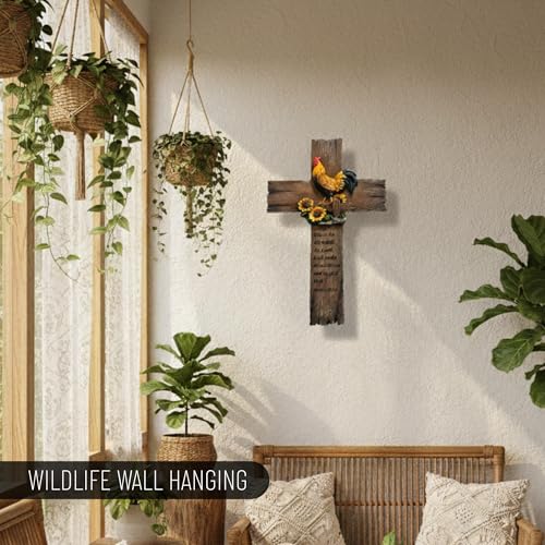 Pine Ridge Chicken Cross - Wall Hanging Cross, Hanging Home, Spiritual Decor For Wall, Wildlife Decorations For Home Cabin, Chicken Decor Rooster Cross