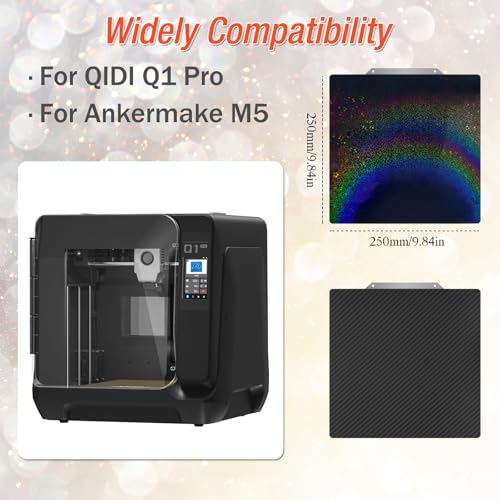 Smooth PEY PET Printing Plate 250 x 250 mm, Rainbow Starry PEY Carbon Fibre PET Build Plate Spring Steel Print Bed for QiDi Q1 Pro for AnkerMake M5 3D Printer