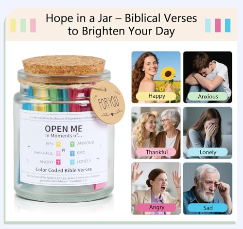 Bible Verse Jar for Women, Jesus Decor & Bible Gifts with 108 Scripture Stickers, Inspirational Encouraging Gifts for Kids with Gift Box, Christian Devotional Scripture Jar for Baptism & Confirmation Bible Verse Jar