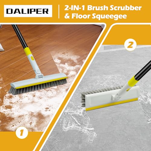 Floor Scrub Brush with 127CM Long Handle for Cleaning, 2 in 1 Scrape Scrubber Brush with Squeegee, 180° Rotating Tile Tub Scrub Brushes Attachment for Clean Bathroom Deck Kitchen and Wall