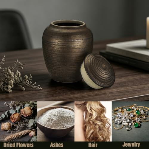 Dletay Small Urns for Human Ashes Gilded Ceramic Cremation Urns for Men Women Funeral Sharing Handcrafted Ashes Keepsake Decorative Memorial Mini Urn for Ashes Pet 3.54Inch Black-Gold