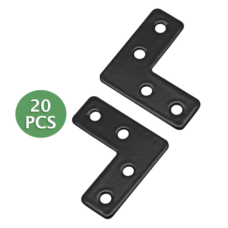 [Australia - AusPower] - 20 Pcs L Shape Flat Mending Plates 40mm x 40mm (1.57" x 1.57") Flat Corner Braces, Right Angle Photo Frame Bracket, Black 40x40mm/1.57"x1.57" 