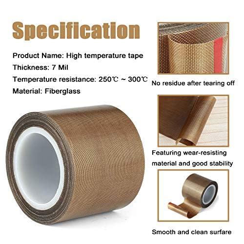 GCQ Teflon Fabric Tape, 3/4 Inch 30 Feet PTFE Tape for Vacuum Sealer Machine, Hand Impulse Sealers Insulation PTFE Coated Fiberglass Adhesive Tape Compatible with FoodSaver,Seal A Meal,Weston,Cabella 3/4 IN