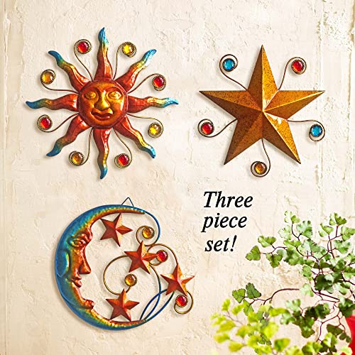 Limygus Set of 3 Celestial Sun Moon Star Metal Silhouette Wall Art, Waterproof Hanging Decor for Home Bedroom Bathroom Office