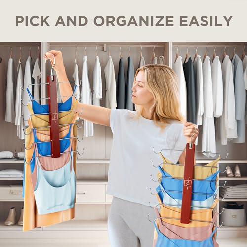 MORALVE European Beechwood Tank Top Hangers with 360° Swivel Hook - 2 Pack Space Saving Sports Bra and Cami Hanger for Closet - Hanging Tank Top and Bra Organizer for Space Saving Closet Organization Mahogany