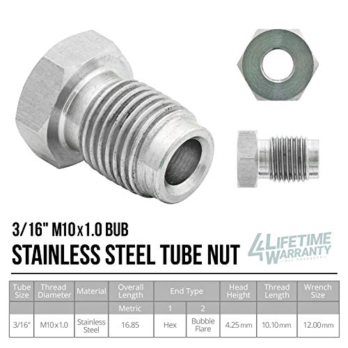 4LIFETIMELINES Stainless Steel Brake Line Tube Nut, 3/16 (M10x1.0 Bubble), Bag of 10 (Pack of 2) 3/16 M10x1.0 Bubble (Pack of 2)