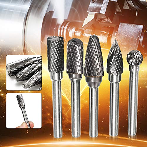 [Australia - AusPower] - 5 Piece Carbide Burr Set, 6 mm Shank, 10 mm Burr, Rasp Set for Drill Polishing, Engraving, Drilling Tools et 