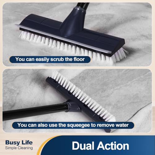 Yocada Floor Scrubber Brush, 2 in 1 Scratching Brush with Stiff Bristles, Shower Scrubber for Cleaning Patio, Bathroom, Garage, Kitchen, Wall, Deck, Tub, Tiles, 50 Inch Handle