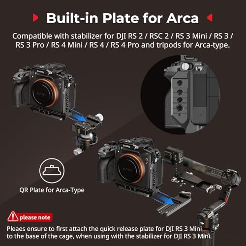 SmallRig HawkLock Quick Release Half Cage for Sony Alpha 7 V / 7R V / 7 IV, with Cold Shoe & NATO Rail, Quick Release Plate for Arca