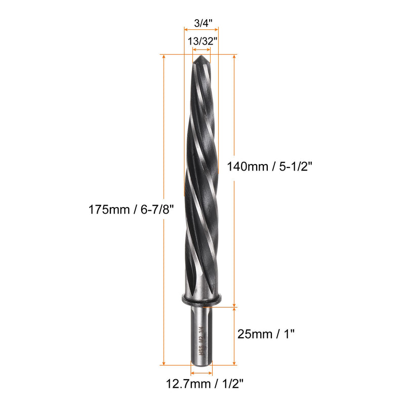 [Australia - AusPower] - QUARKZMAN Conical Reamer 19 mm, M2 HSS Spiral Groove Bridge Reamer with 1/2 Inch Shank for Reaming Metal Alloys, Aluminium, Wood and Plastic Holes 3/4" x 1/2" 