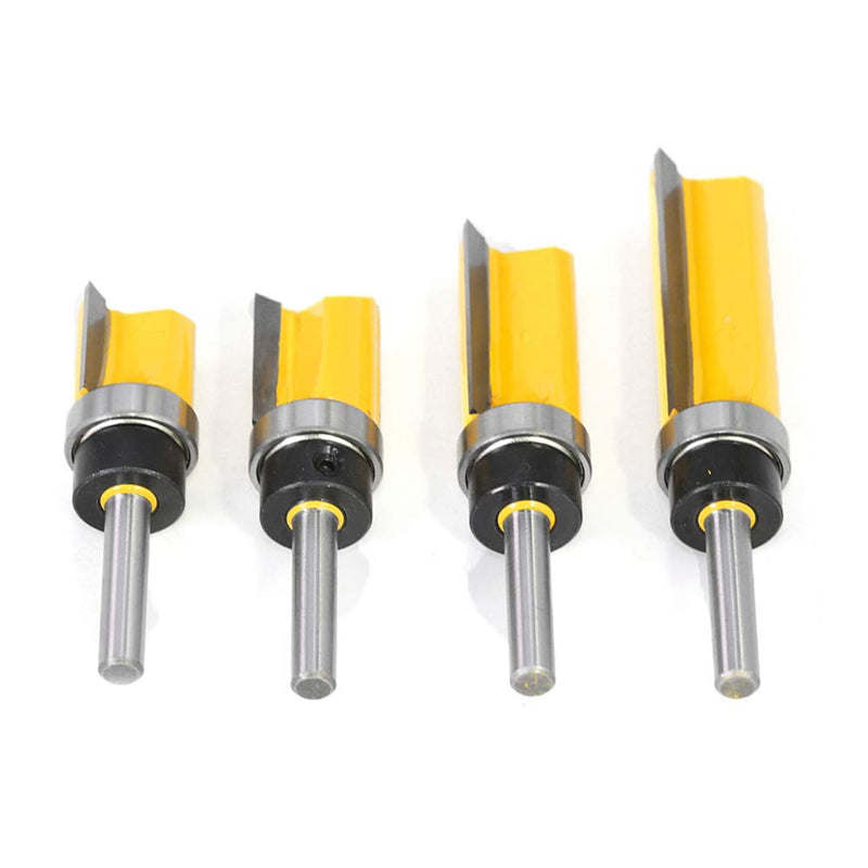 4Pcs Pattern Flush Trim Router Bit Set 1/4 inch Shank Template Router Bits 3/4 inch Cutting Dia Woodworking Router Tool by CHoiKWong (3/4 inch Cutting Diameter, Yellow) 3/4 inch Cutting Diameter