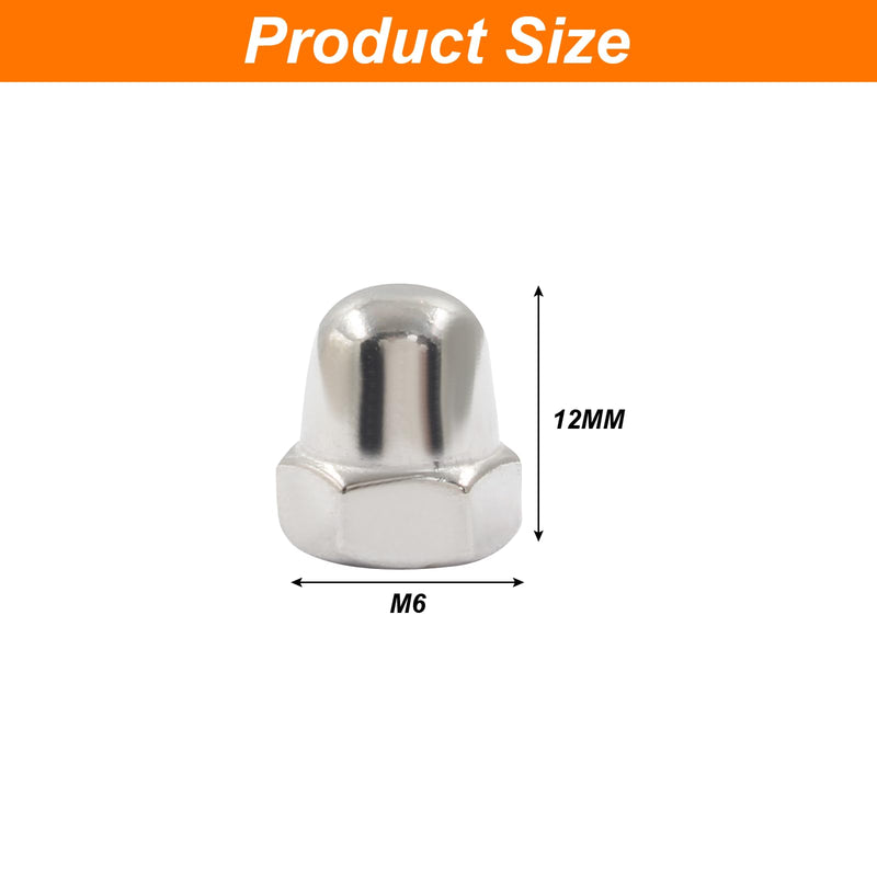 [Australia - AusPower] - 50PCS M6-1.0mm Acorn Cap Nuts, Stainless Steel Hex Cap Dome Head Nuts Locknuts, Bright Finish 50 