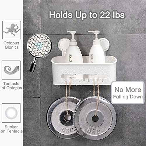 Shower Caddy Suction Cup 2 Pack Durable Shower Organizer Shower Shelf No-Drilling Removable Shower Basket for Bathroom Storage, Powerful Shower Suction Caddy for Shampoo, Conditioner, Max Hold 22lbs Shower Basket x2