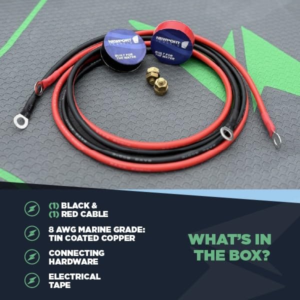 Newport 5ft Trolling Motor Battery Cable Extension Kit – 8AWG Marine-Grade Wire – Includes Connectors, Terminals & Heat Shrink – Compatible with All Newport Motors 5-feet