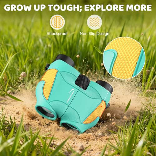 Aurosports 15x25 Compact Binoculars for Kids with Bird Guide Book, Green