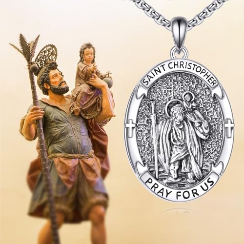 Saint Jude/Michael/Muerte/Benedict/Mary/Dymphna Necklace for Men Sterling Silver Pendant Necklaces Prtotect Jewelry Gifts for Men Women Saint Christopher