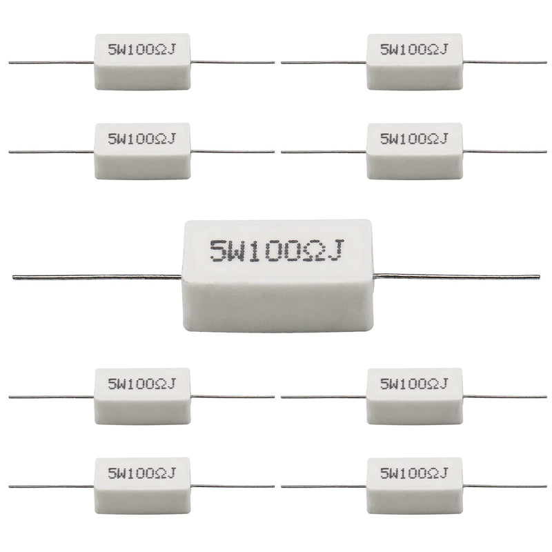 [Australia - AusPower] - Cement Resistor,10 PCS 5W 100 Ohm 5% Axial Lead Wire Resistor White Wound Fixed Ceramic Resistors Wirewound Power Flame Heat Moisture Resistance Precharge Horizontal 5W 100?J 