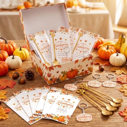 CJiangpo 24 Pack Friendsgiving Party Favors Tea Spoons Keychains Gifts Card